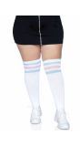 Plussize witte sportieve kousen met blauw roze strepen