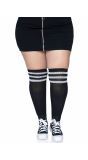 Plussize zwarte sportieve kousen met witte strepen