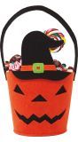 Pompoen met heksenhoed snoepmandje 25 x 13 cm halloween
