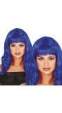 Pruik Blauw met Pony Lang Haar Dames