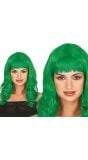Pruik Groen met Pony Lang Haar Dames