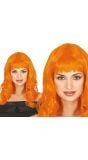 Pruik Oranje Ice Spice met Pony Lang Haar Dames