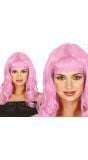 Pruik Roze met Pony Lang Haar Dames