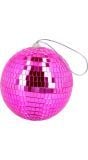 Retro roze disco bal 15cm
