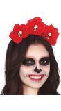 Rode bloemenhaarband met schedels halloween