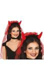 Rode duivel haarband met sluier halloween