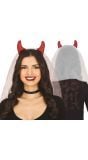 Rode duivel horen diadeem met sluier halloween