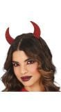 Rode duivel horen haarband rode diamantjes halloween
