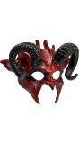 Rode Duivel Masker met Zwarte Hoorns