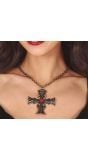 Rode edelsteen kruis ketting 6 cm halloween
