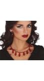 Rode edelstenen ketting en oorbellen set