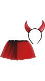 Rode tutu met duivel haarband kind 30 cm halloween