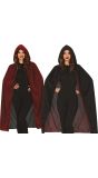 Rood zwarte cape met capuchon omkeerbaar 110 cm