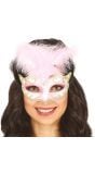 Roze en Wit Venetiaans Masker met Veer