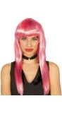 Roze lange pruik met pony