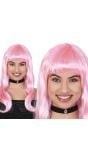 Roze Pruik Half Lang Haar