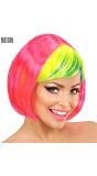 Roze pruik met groene pony