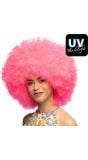 Roze UV Neon Pruik Afro Disco