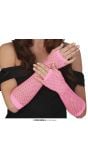 Roze vingerloze visnet handschoenen dames 26 cm