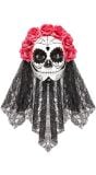 Roze zwart day of the dead masker met sluier