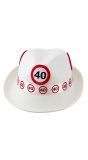 Trilby hoed 40 jaar verkeersbord wit