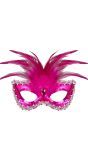 Venetiaans oogmasker met veren roze