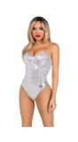 Verleidelijke zilveren pailletten korset bodysuit voor dames