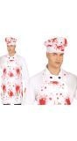 Wit slagersschort en koksmuts met bloed halloween