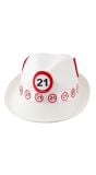 Witte 21 jaar verkeersbord fedora hoed