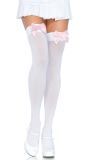 Witte Nylon Kniekousen met Roze Strik