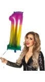 XXL regenboog ballon cijfer 1