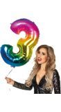 XXL regenboog ballon cijfer 3