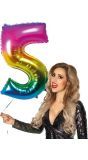XXL regenboog ballon cijfer 5