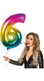 XXL regenboog ballon cijfer 6