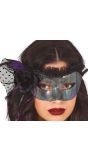 Zilver Zwart Glinsterend Oogmasker met Sluier