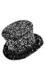 Zilveren Pailletten Hoge Hoed Zwart