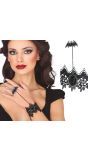 Zwart geborduurde armband met vleermuisring halloween