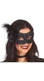 Zwart oogmasker met veer