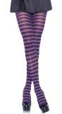 Zwart paarse nylon gestreepte panty