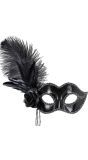Zwart Venetiaans Oogmasker met Roos en Veren