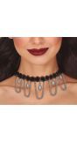 Zwarte choker met zilveren edelsteen en ketting