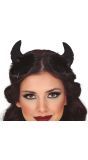 Zwarte duivel horen haarband met zwarte boa halloween
