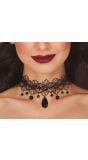 Zwarte edelsteen choker met bloemmotief