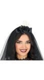 Zwarte Halloween Sluier met Skelet Hand