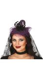 Zwarte heksen hoofdband met sluier halloween