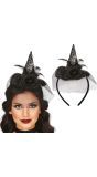 Zwarte heksenhoed haarband met sluier halloween
