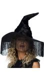 Zwarte Heksenhoed met Franjes