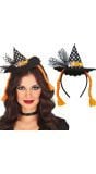 Zwarte heksenhoed met oranje vlechten haarband halloween