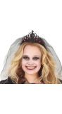 Zwarte kroon diadeem met sluier halloween