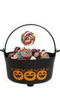 Zwarte pompoen snoepketel met hendel 24 x 23 x 15 cm halloween